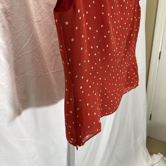 Cynthia Howie Womens 4 Blouse Red white polka dots petal sleeve Lined 100% Silk - Picture 8 of 11